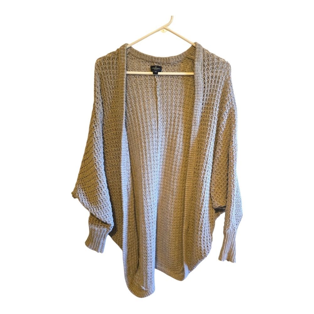 American Eagle Outfitters Open-Front Taupe Knit Cardigan